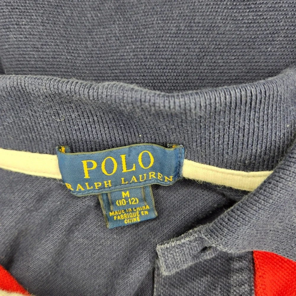 Ralph Lauren Polo Shirt Kids Boys M (10-12) American Flag Patch Colorblock